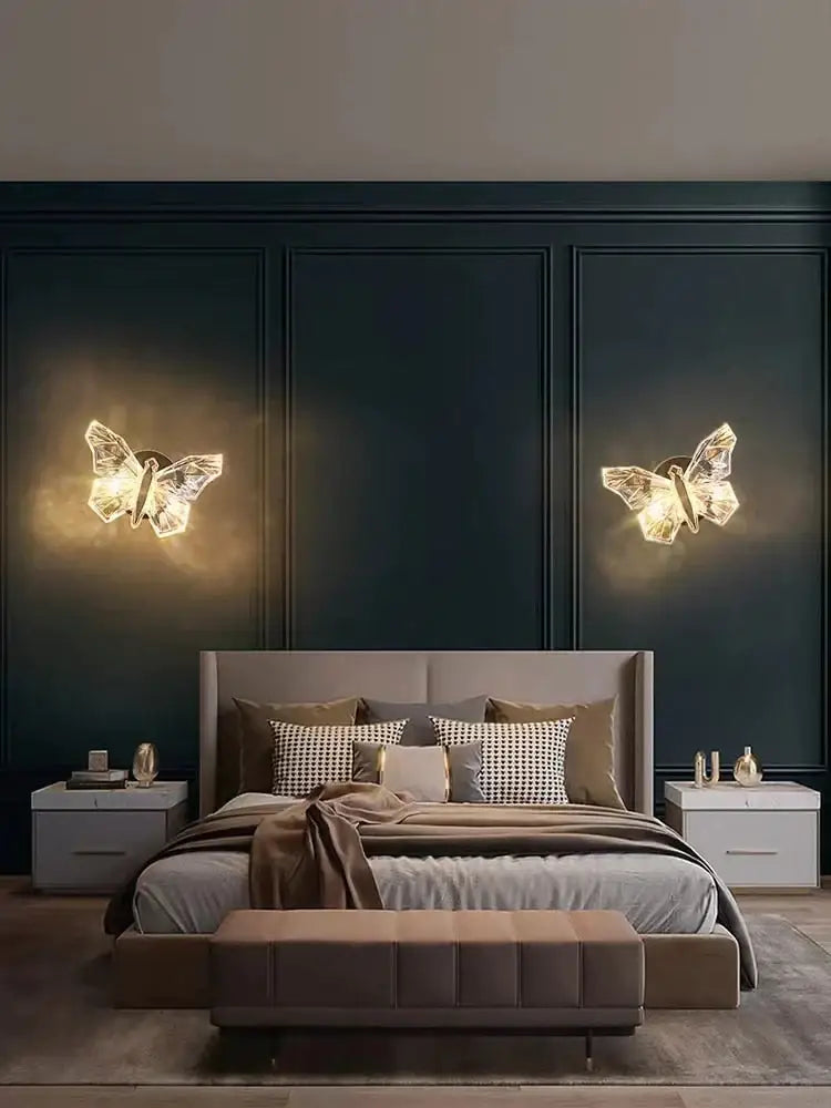 Luxury gold butterfly wall lamp for bedroom lighting