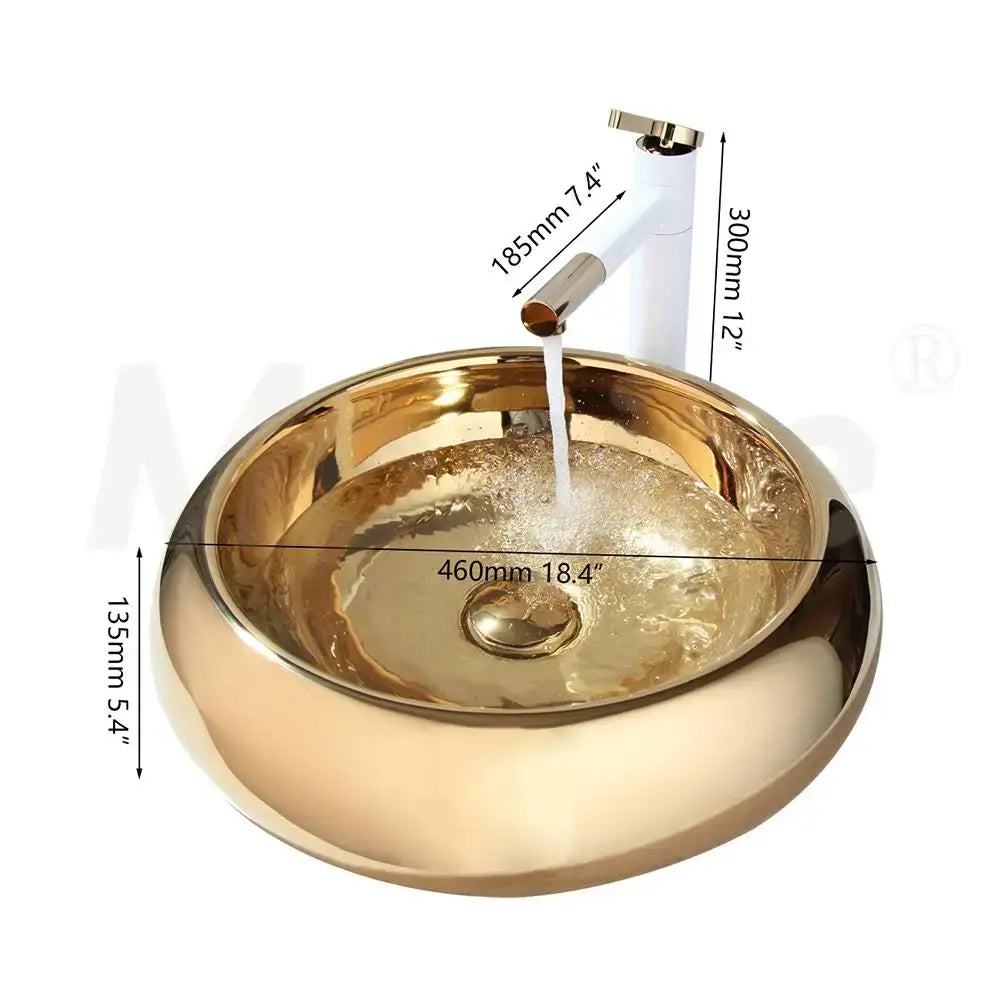 Luxury gold ceramic vessel sink and bath mixer set bathroom