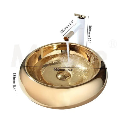 Luxury gold ceramic vessel sink and bath mixer set bathroom