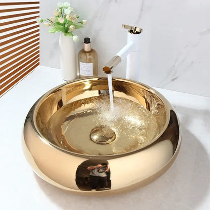Luxury gold ceramic vessel sink and bath mixer set bathroom