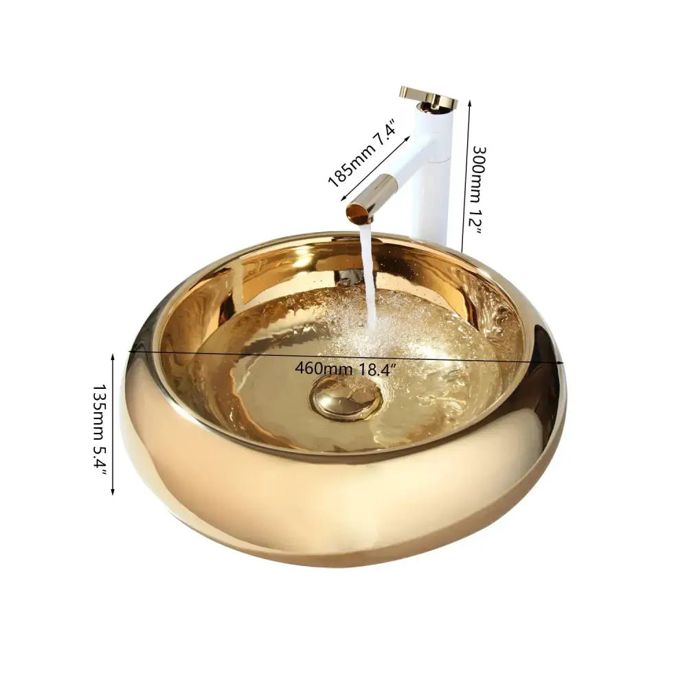 Luxury gold ceramic vessel sink and bath mixer set bathroom