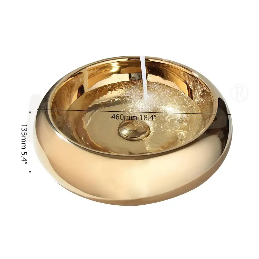 Luxury gold ceramic vessel sink and bath mixer set bathroom