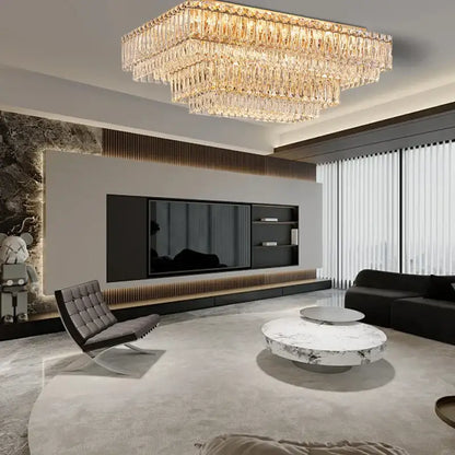 Luxury gold & clear crystal round ceiling lamp dining room chandelier