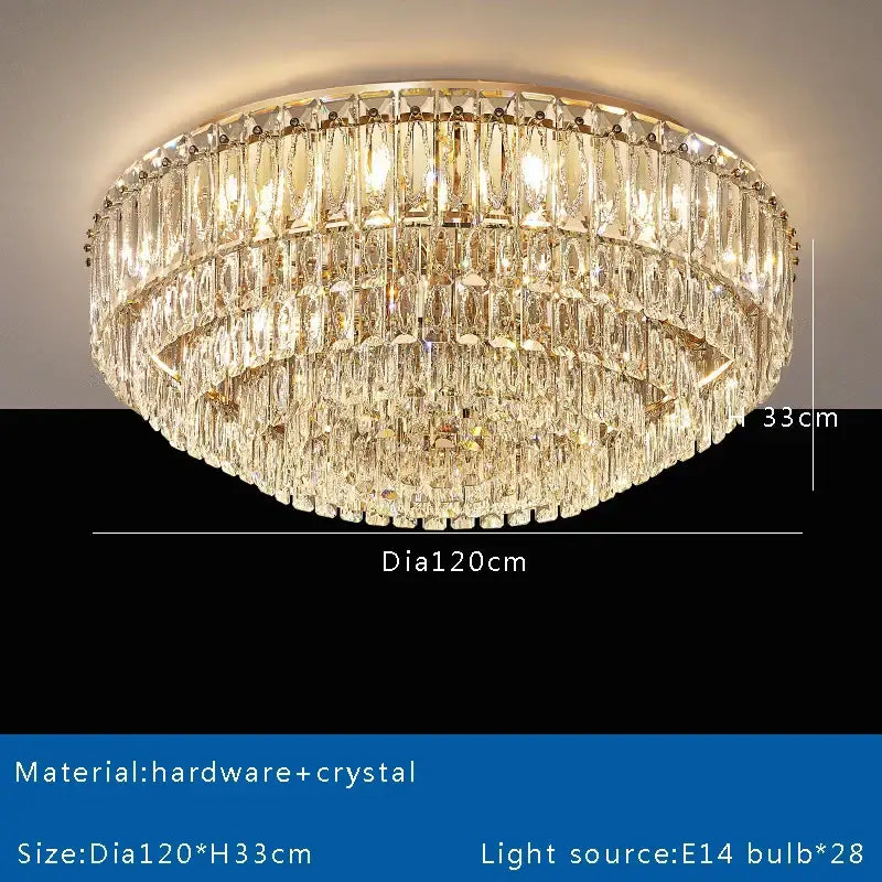 Luxury gold & clear crystal round ceiling lamp dining room chandelier
