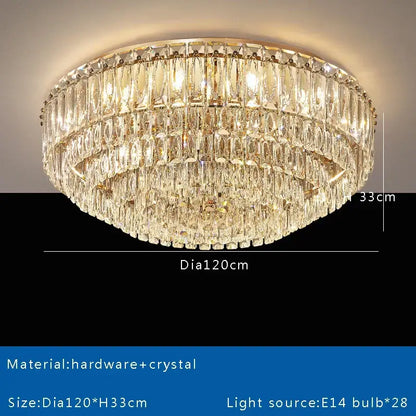 Luxury gold & clear crystal round ceiling lamp dining room chandelier