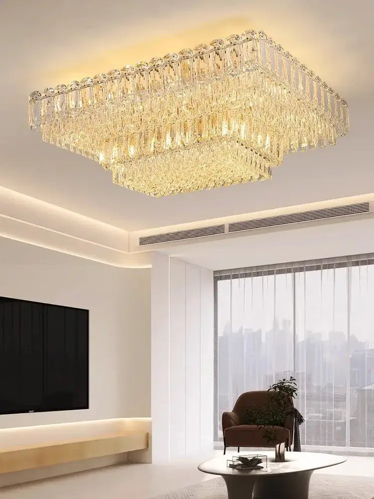 Luxury gold & clear crystal round ceiling lamp dining room chandelier