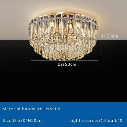 Luxury gold & clear crystal round ceiling lamp dining room chandelier