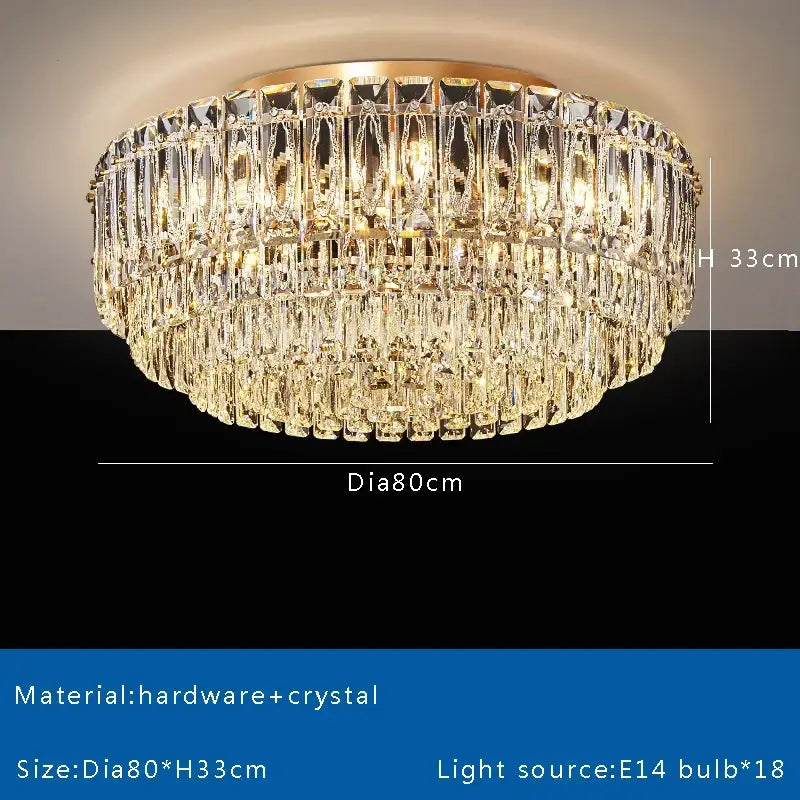Luxury gold & clear crystal round ceiling lamp dining room chandelier