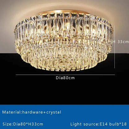 Luxury gold & clear crystal round ceiling lamp dining room chandelier