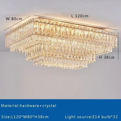 Luxury gold & clear crystal round ceiling lamp dining room chandelier