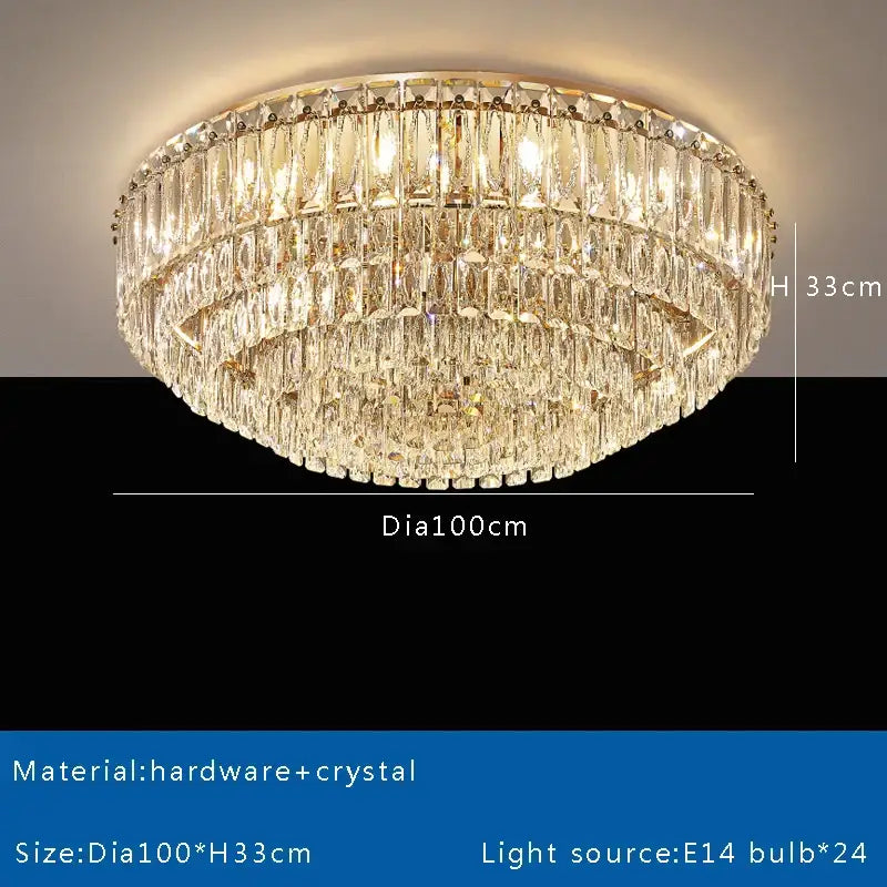 Luxury gold & clear crystal round ceiling lamp dining room chandelier