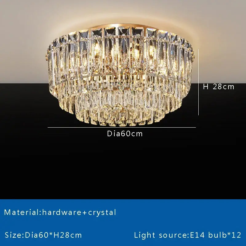 Luxury gold & clear crystal round ceiling lamp dining room chandelier
