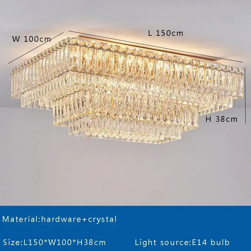 Luxury gold & clear crystal round ceiling lamp dining room chandelier