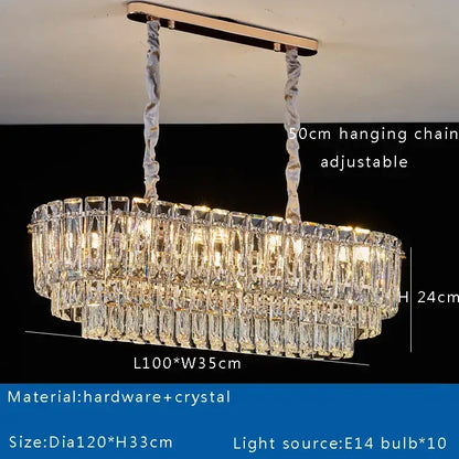 Luxury gold & clear crystal round ceiling lamp dining room chandelier