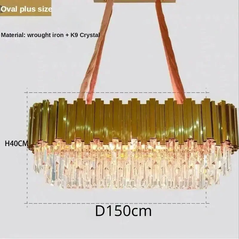Luxury gold crystal art led ceiling chandelier living room lamp