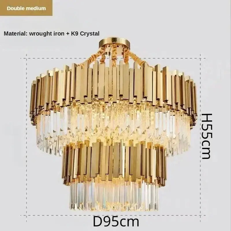 Luxury gold crystal art led ceiling chandelier living room lamp