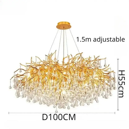 Luxury gold crystal branch chandelier dining room light