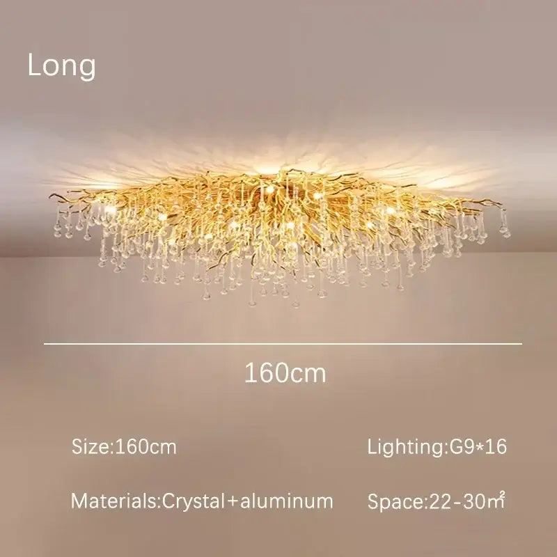 Luxury gold crystal branch chandelier dining room light
