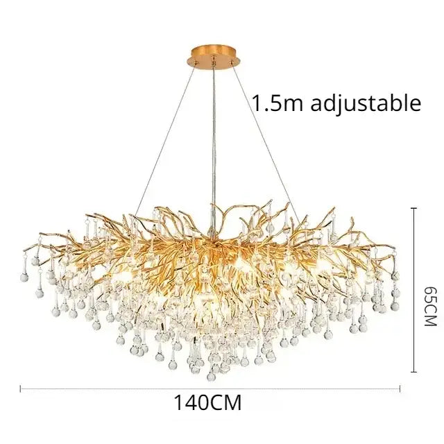 Luxury gold crystal branch chandelier dining room light