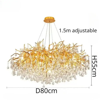 Luxury gold crystal branch chandelier dining room light