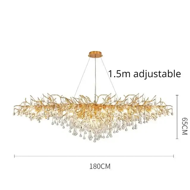 Luxury gold crystal branch chandelier dining room light