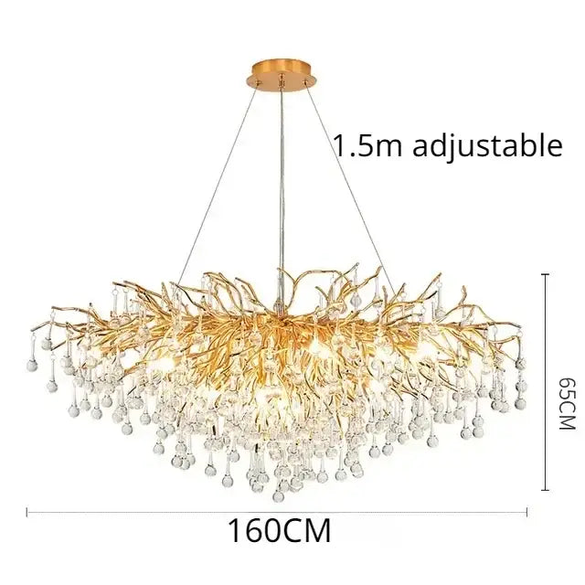 Luxury gold crystal branch chandelier dining room light