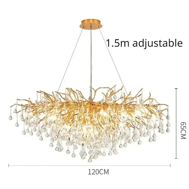 Luxury gold crystal branch chandelier dining room light