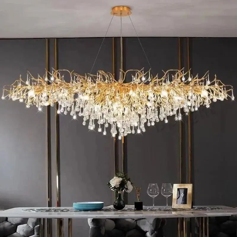 Luxury gold crystal branch chandelier dining room light