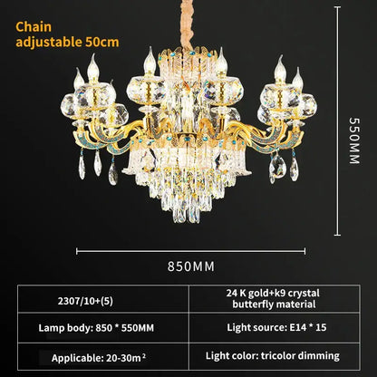 Luxury gold crystal candle chandelier for dining room