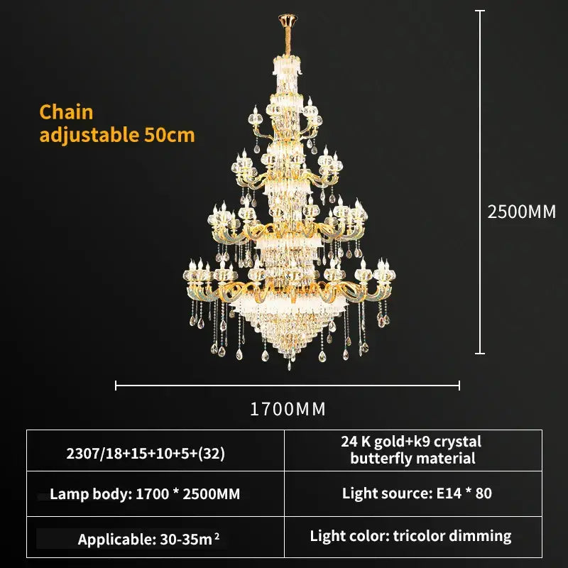 Luxury gold crystal candle chandelier for dining room
