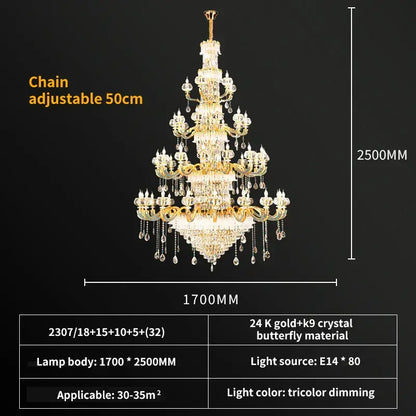 Luxury gold crystal candle chandelier for dining room