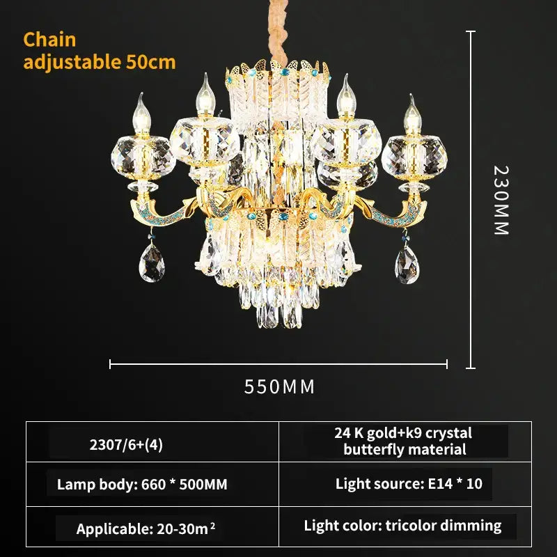 Luxury gold crystal candle chandelier for dining room