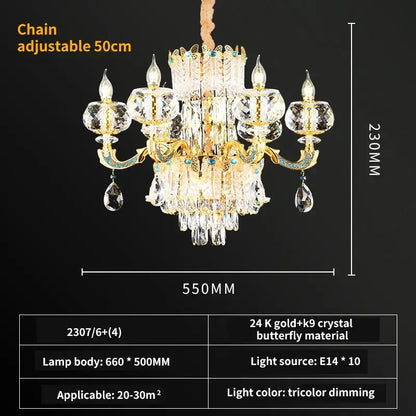 Luxury gold crystal candle chandelier for dining room
