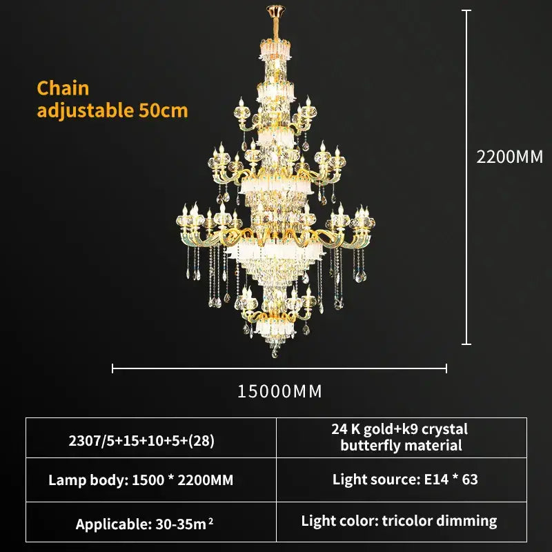 Luxury gold crystal candle chandelier for dining room