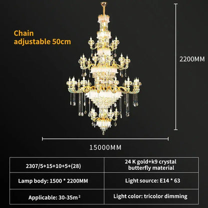 Luxury gold crystal candle chandelier for dining room