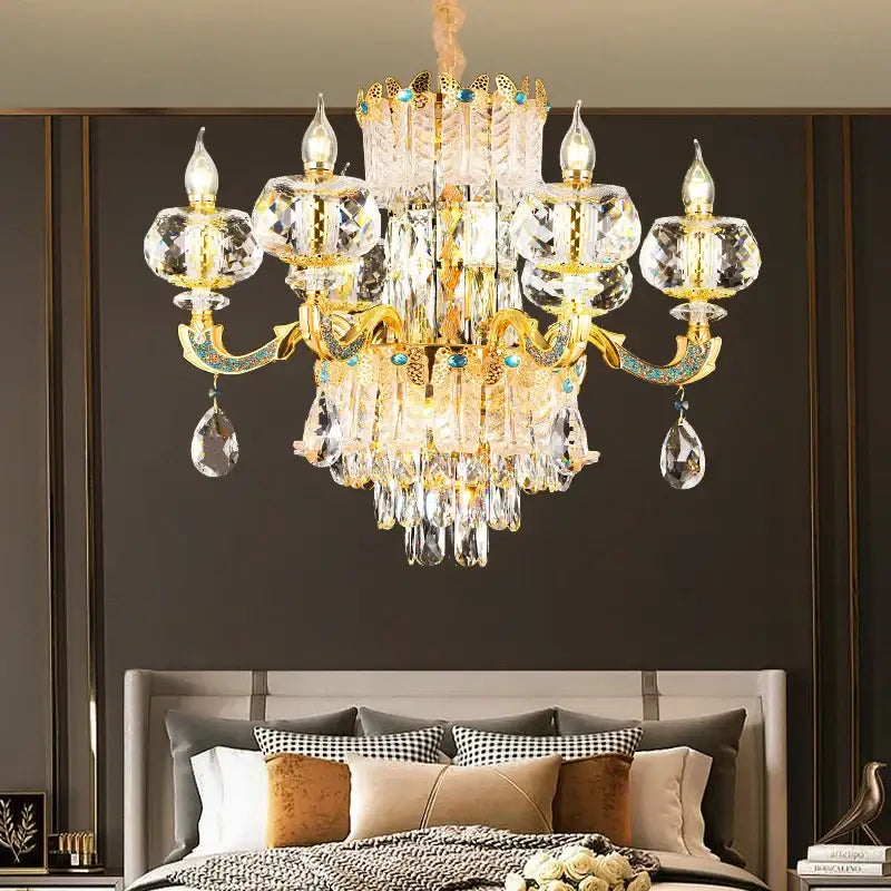Luxury gold crystal candle chandelier for dining room