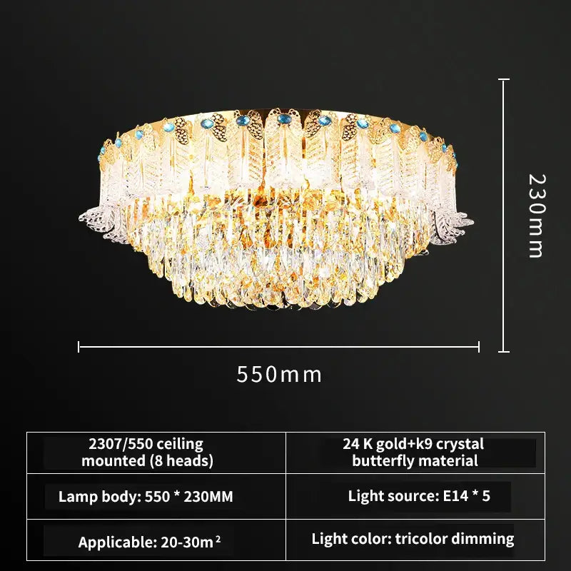 Luxury gold crystal candle chandelier for dining room