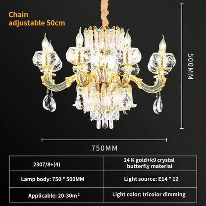 Luxury gold crystal candle chandelier for dining room