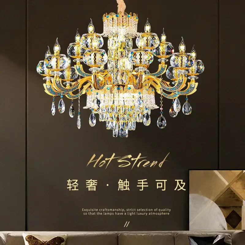 Luxury gold crystal candle chandelier for dining room