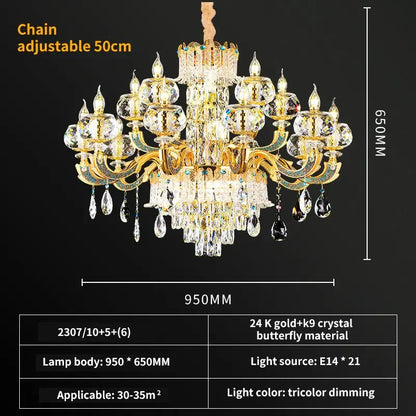 Luxury gold crystal candle chandelier for dining room