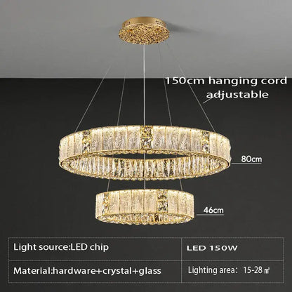 Luxury gold crystal ceiling chandelier dining room double ring led