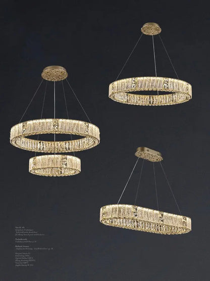 Luxury gold crystal ceiling chandelier dining room double ring led
