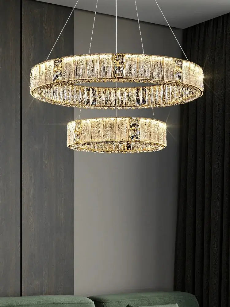 Luxury gold crystal ceiling chandelier dining room double ring led