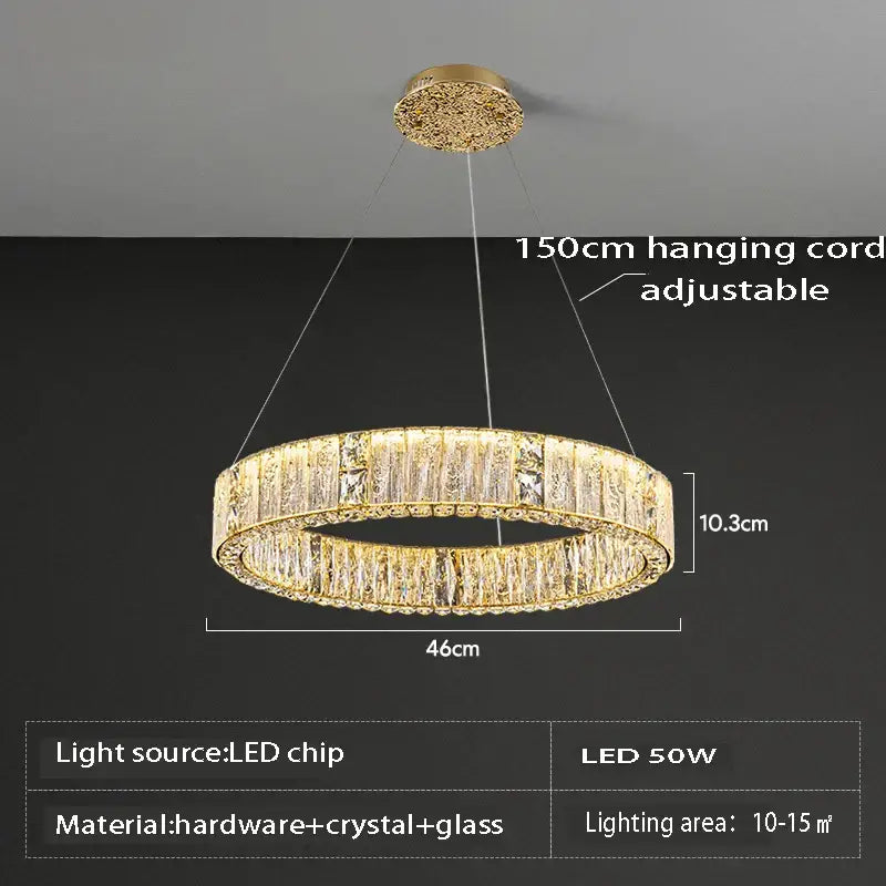 Luxury gold crystal ceiling chandelier dining room double ring led