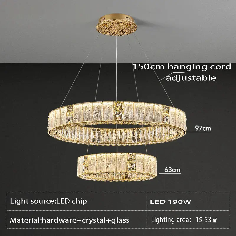 Luxury gold crystal ceiling chandelier dining room double ring led