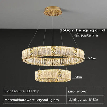 Luxury gold crystal ceiling chandelier dining room double ring led