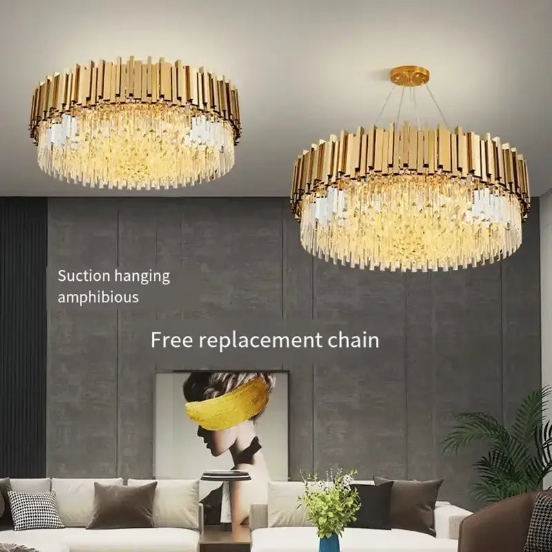 Luxury gold crystal ceiling chandelier living room artistic light