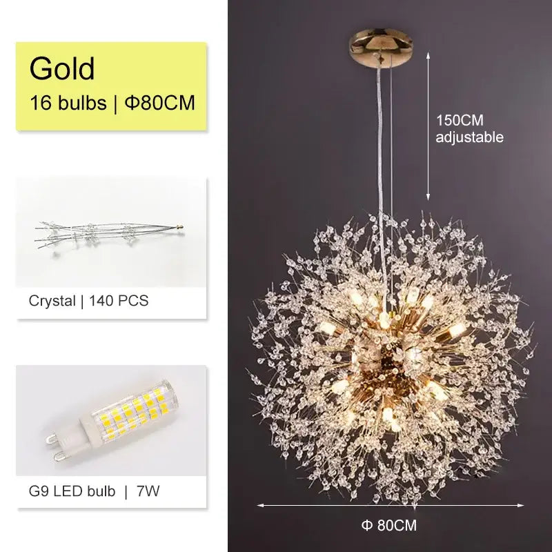 Luxury gold crystal dandelion chandelier living room light