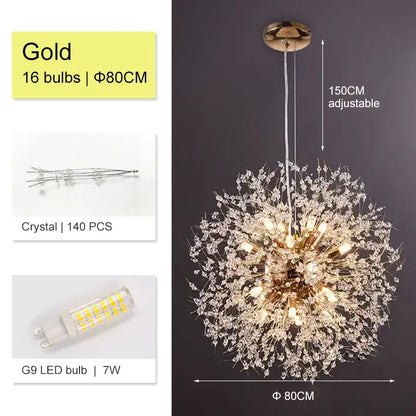 Luxury gold crystal dandelion chandelier living room light