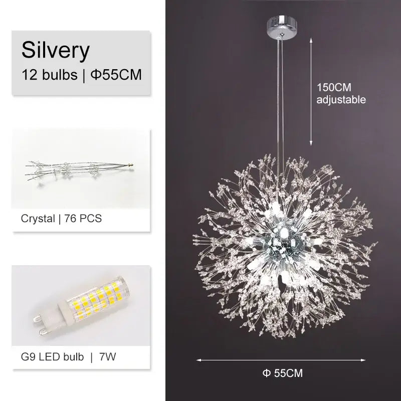 Luxury gold crystal dandelion chandelier living room light